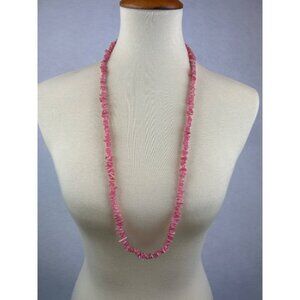 Vintage Pink Chip Bead Necklace Long Natural Hippie Boho